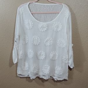 Linen and Cotton Sheer Overlay Blouse Boho